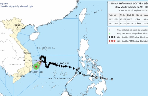 Áp thấp nhiệt đới di chuyển nhanh hướng về vùng biển Đắk Lắk - Khánh Hòa