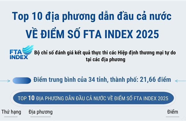 Top 10 địa phương dẫn đầu cả nước về điểm số FTA Index 2025