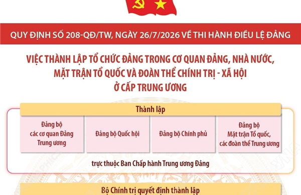 Quy định số 208-QĐ/TW: Việc thành lập tổ chức đảng trong cơ quan Đảng, Nhà nước, Mặt trận Tổ quốc và đoàn thể chính trị - xã hội ở cấp trung ương