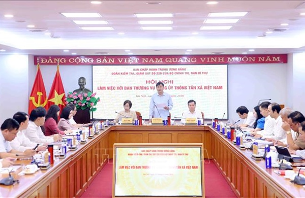Đoàn Kiểm tra, giám sát của Bộ Chính trị, Ban Bí thư làm việc với Ban Thường vụ Đảng ủy TTXVN