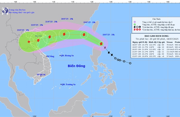 Bão di chuyển theo hướng Tây Bắc, sức gió vùng gần tâm bão mạnh cấp 8-9, giật cấp 11