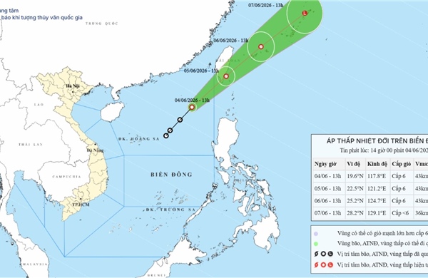 Áp thấp nhiệt đới cách đặc khu Hoàng Sa khoảng 650km