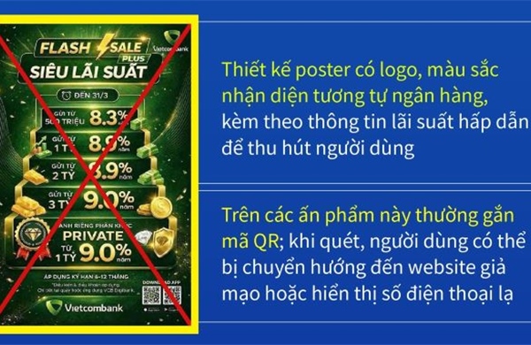 Cảnh báo giả mạo ngân hàng phát tán poster lãi suất để lừa đảo