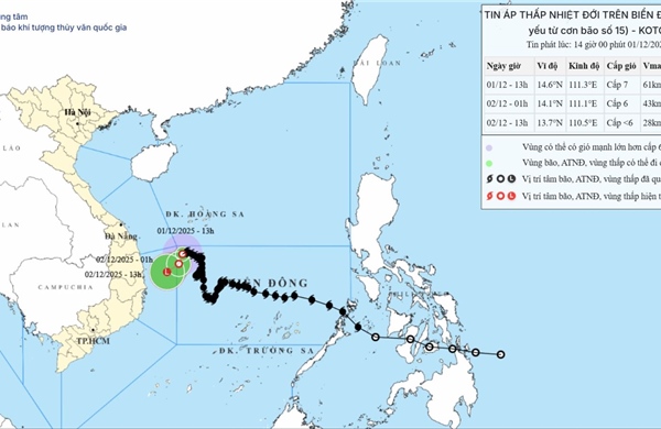 Bão số 15 suy yếu thành áp thấp nhiệt đới