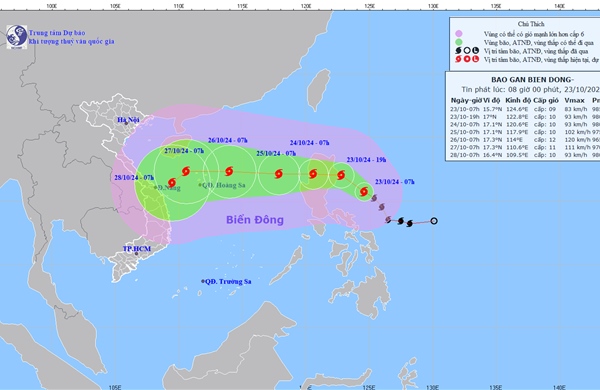 Bão Trà Mi sẽ đi vào Biển Đông với sức gió mạnh nhất cấp 9, giật cấp 11