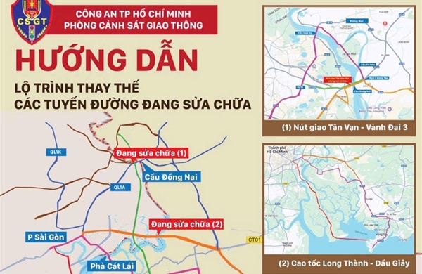 TP Hồ Chí Minh khuyến cáo lộ trình thay thế khi sửa chữa cao tốc Long Thành - Dầu Giây
