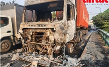 TP Hồ Chí Minh: Xe container bốc cháy dữ dội, đường Trần Văn Giàu ùn tắc nặng