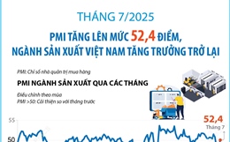 Tháng 7/2025, PMI tăng lên mức 52,4 điểm, ngành sản xuất Việt Nam tăng trưởng trở lại