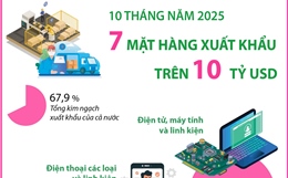 10 tháng năm 2025: 7 mặt hàng xuất khẩu trên 10 tỷ USD