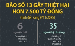 Bão số 13 gây thiệt hại hơn 7.500 tỷ đồng (tính đến sáng 9/11/2025)