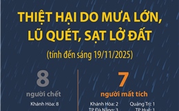Thiệt hại do mưa lớn, lũ quét, sạt lở đất (tính đến sáng 19/11/2025)