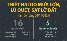 Thiệt hại do mưa lớn, lũ quét, sạt lở đất (tính đến sáng 20/11/2025)