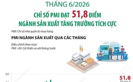 Tháng 6/2026: Chỉ số PMI đạt 51,8 điểm; ngành sản xuất tăng trưởng tích cực
