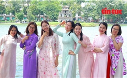 Hồ Gươm bừng sắc áo dài trong ngày trọng đại của &#39;nửa kia quan trọng&#39;