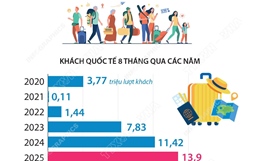 8 tháng năm 2025: Khách quốc tế đến Việt Nam tăng 21,7%