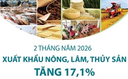 2 tháng năm 2026: Xuất khẩu nông, lâm, thủy sản tăng 17,1%