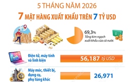 5 tháng năm 2026: 7 mặt hàng xuất khẩu trên 7 tỷ USD
