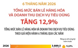 Sáu tháng năm 2026: Tổng mức bán lẻ hàng hóa và doanh thu dịch vụ tiêu dùng tăng 12,9%