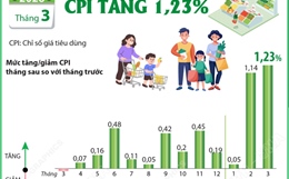 CPI tháng 3/2026 tăng 1,23%