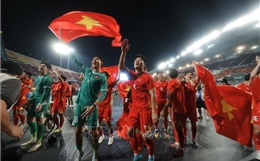 Các cầu thủ U22 Việt Nam hân hoan chia vui với người hâm mộ