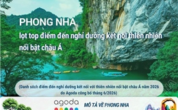 Phong Nha (Quảng Trị) lọt top điểm đến nghỉ dưỡng kết nối thiên nhiên nổi bật châu Á