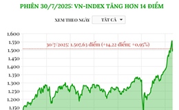 Phiên 30/7/2025: VN-Index tăng hơn 14 điểm