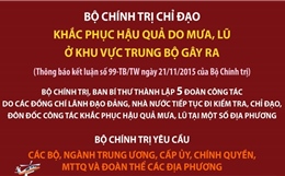 Bộ Chính trị chỉ đạo khắc phục hậu quả do mưa, lũ ở khu vực Trung Bộ gây ra